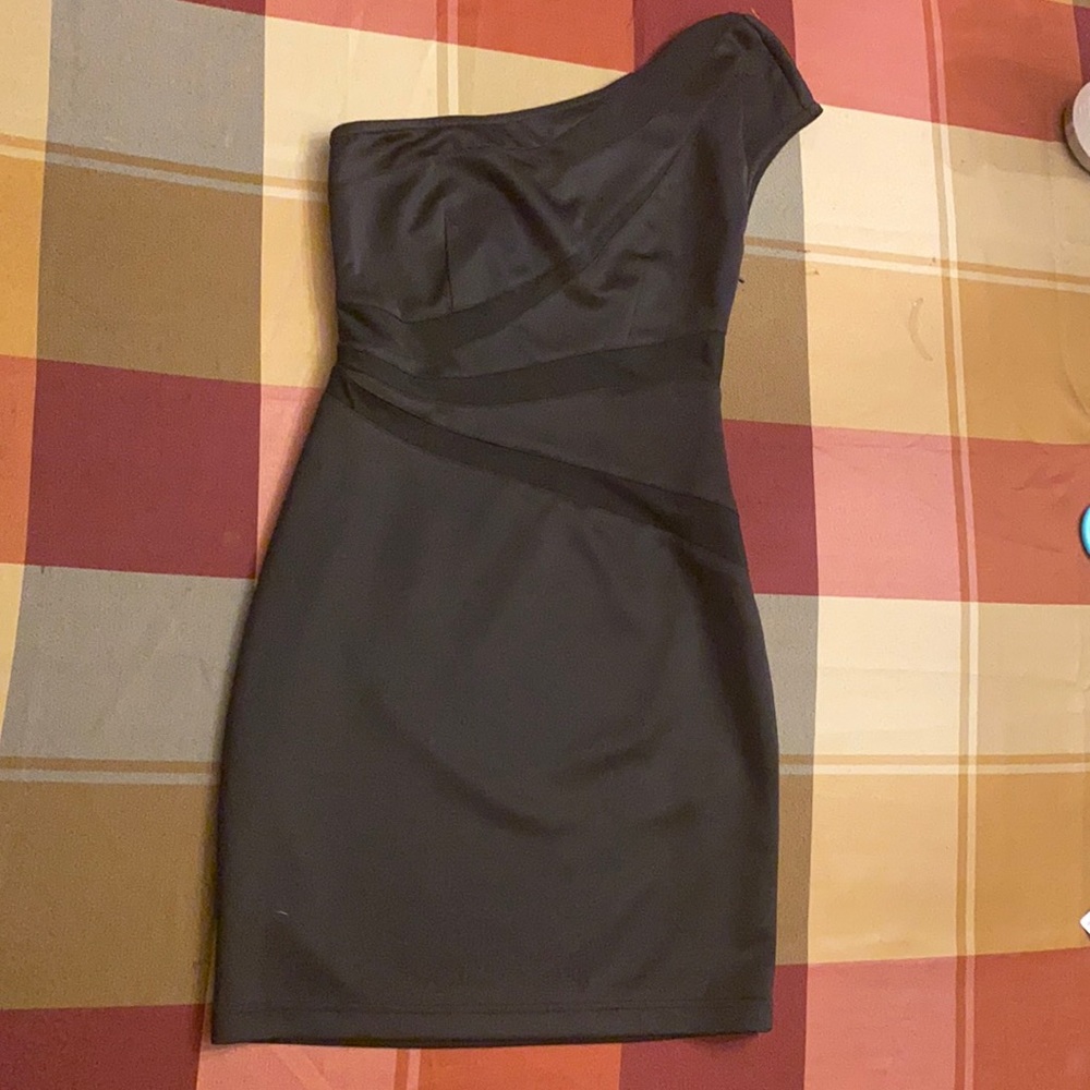 One shoulder little black dress.